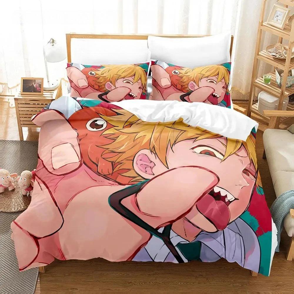 

Pochita Chainsaw Man Bedding Set Single Twin Full Queen King Size Bed Set Aldult Boy Bedroom Duvet cover Sets Anime EU single(135x200cm)