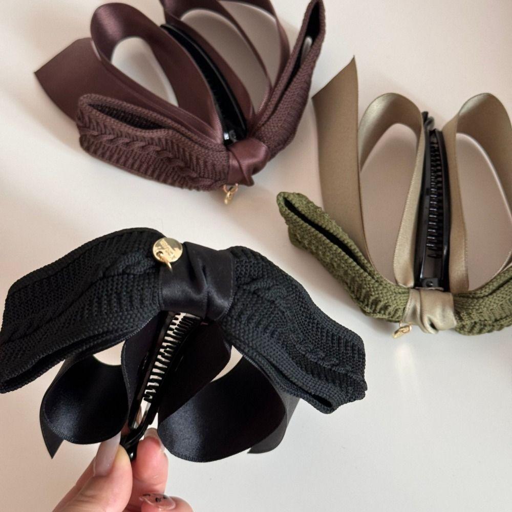 Large Size Bowknot Ribbon Hair Clip Fabric Hairpin Creative Vertical Clip  Female