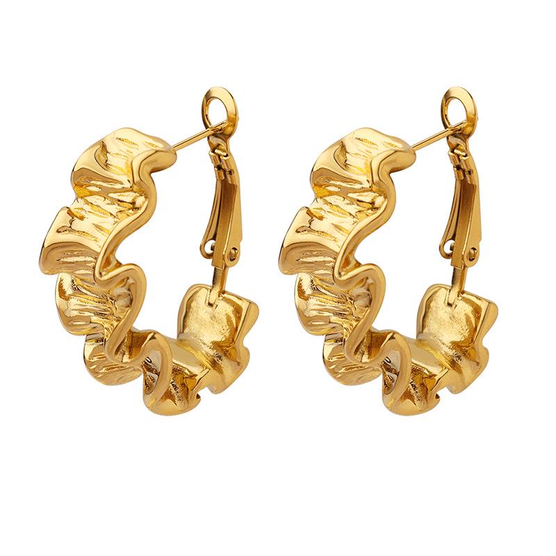 Geometric Pleated Texture Gold-Plated Titanium Earrings