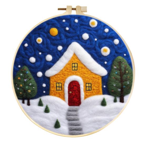 Christmas Needle Felting Kit Holiday Felt Painting Set for Beginners Starter Needle Felting DIY Craft Kit with Pad Needles Wool Decorative Frame