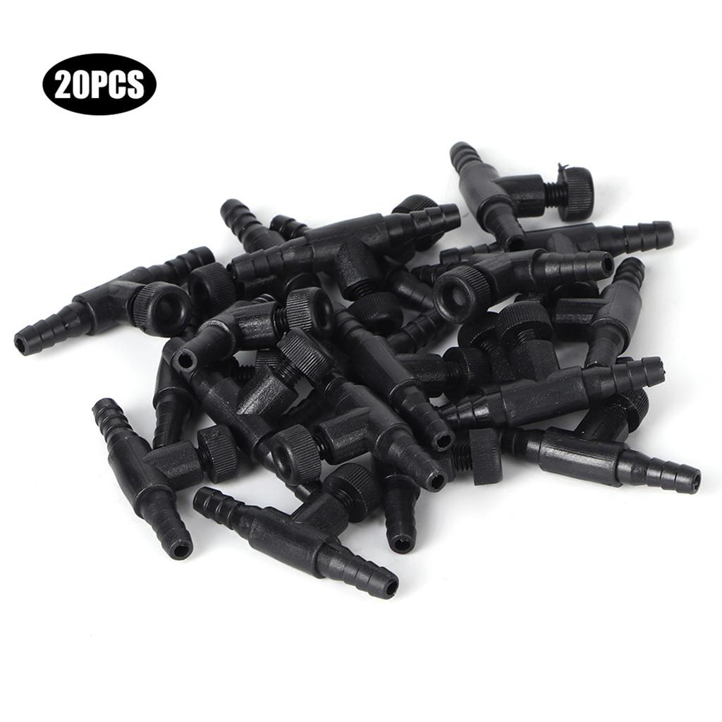 20PCS Black ABS Aquarium Tee Connector 3 Way Tubing Volume Air Flow Control Valve Fish Tank Oxygen Pump Accessories
