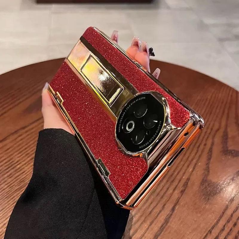 Étui à charnière en cuir pailleté pour Vivo X Fold2 & OPPO Find N2 avec protecteur d'écran