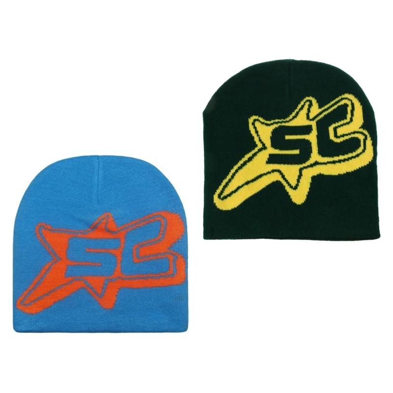 Unisex Skullies Hat with Cartoon Letter Photo Props Knitted Winter Hat Hip-Hop Costume Props Skull Cap