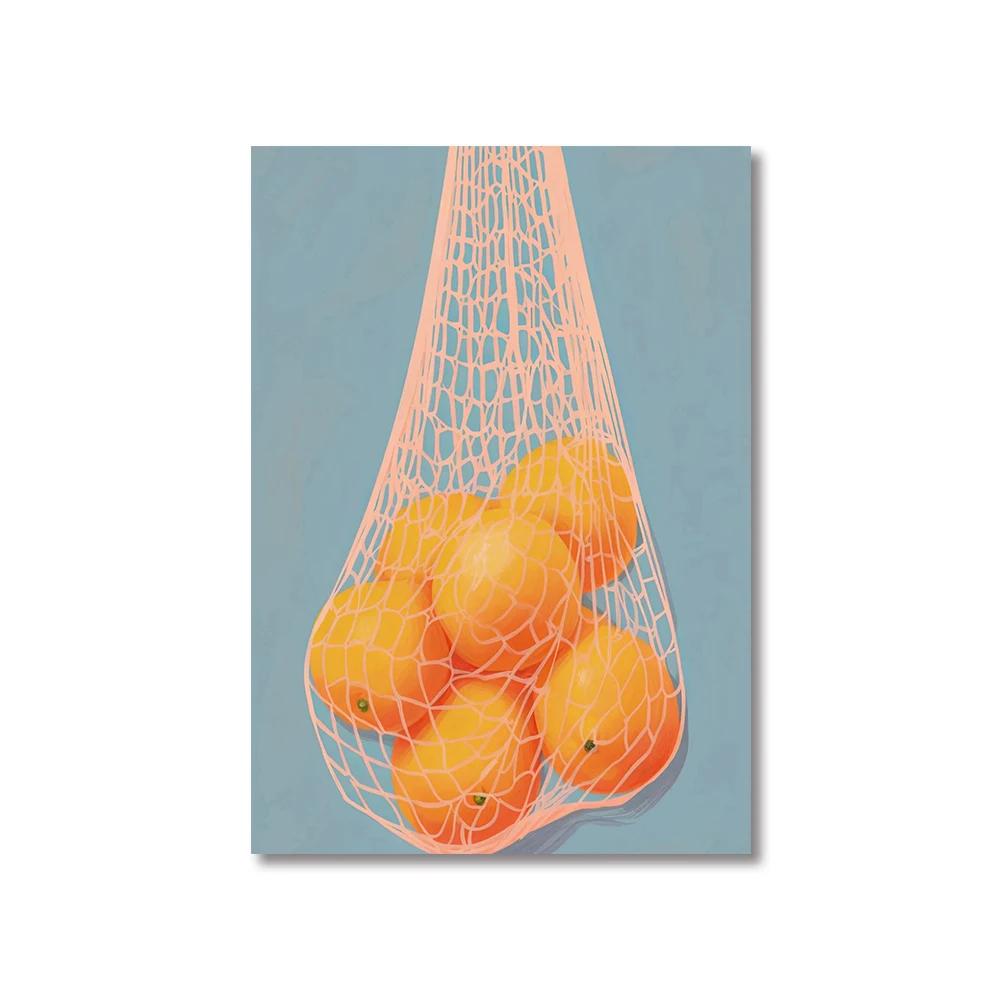 Colorful Modern Abstract Fruit Canvas Prints Maximalist Peach Strawberry Watermelon Wall Art Poster for Living Room Home Decor