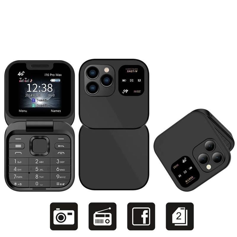 2025 I16 PRO MAX 4G Mini Fold Mobile Phone 2 SIM Card Speed Dial Video Player Magic Voice Blacklist Small Flip Cellphone Type-C