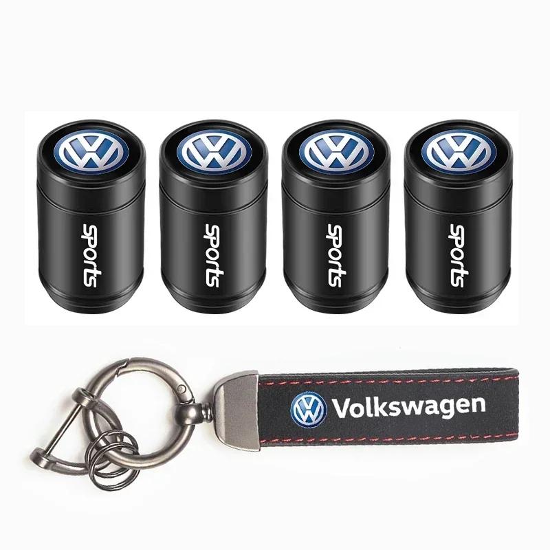 T23-Car Tire Wheel Valve Caps Cover Suede Car Key Chain Ring Keychain For Volkswagen ID GTI Golf Polo Passat Tiguan Jetta Beetle CC