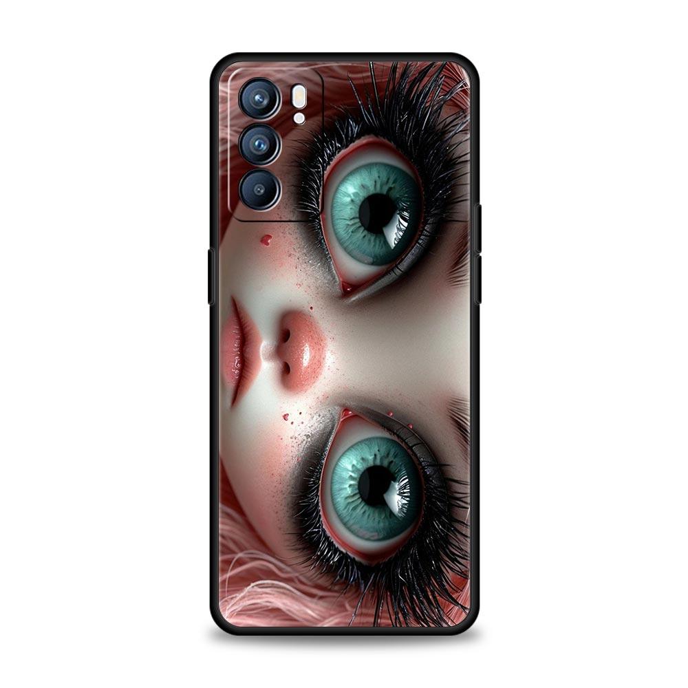 Phone Case Cover For Oppo A17 A31 A54 A57 A78 A79 Find X5 X6 Reno 7 8 10 11 12 13 F Pro 5G Soft TPU Shell Cute Black Big Eyes