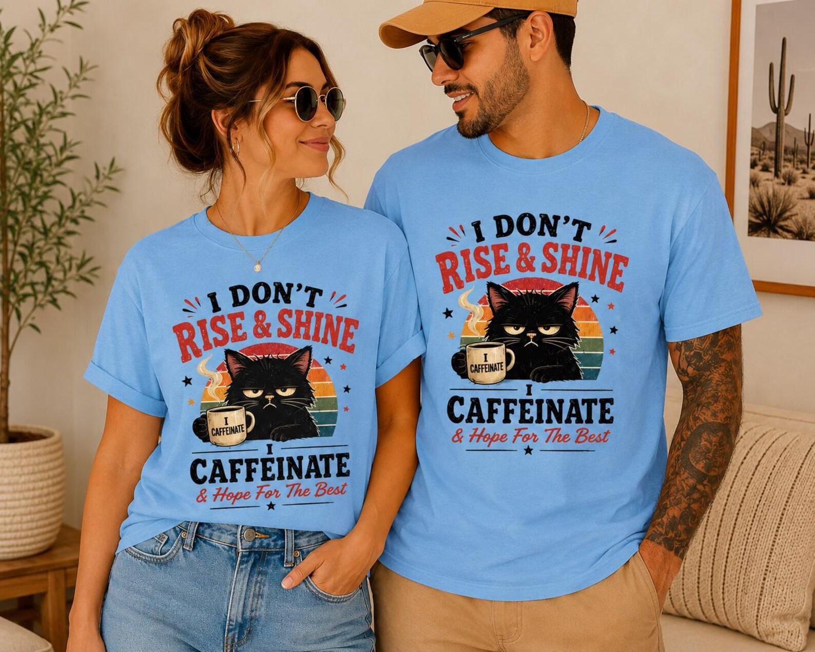 Funny Cat Coffee Shirt, Retro Sarcastic Morning Graphic Tee 3XL