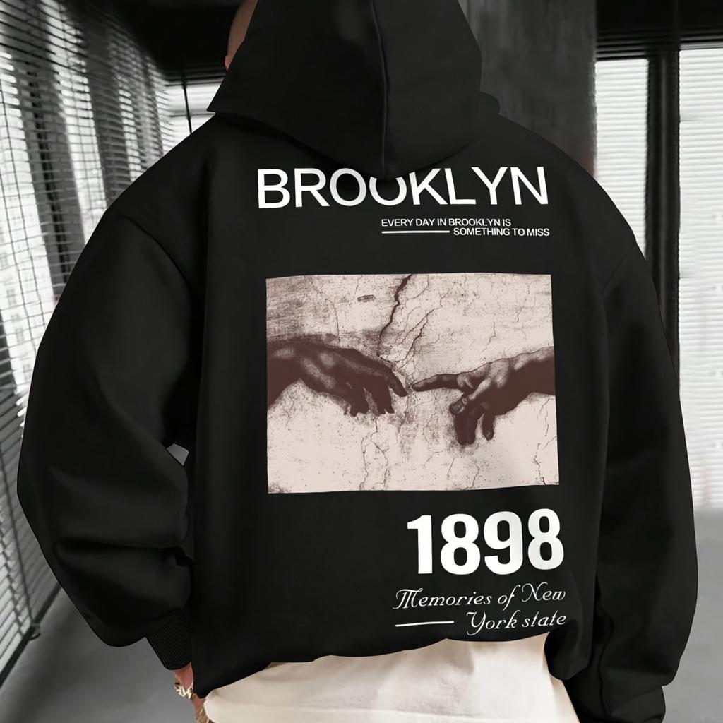 Autumn/Winter Men's Vintage Brooklyn 1898 Graphic Hoodie Fashion Streetwear Hoodies Unseix Sweatshirt Fleece Oversized Casual