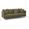 CONSTANCE 4-seater Fixed Sofa - Green Fabric - Solid Wood Legs - L 212 X H 87 X D 93 Cm