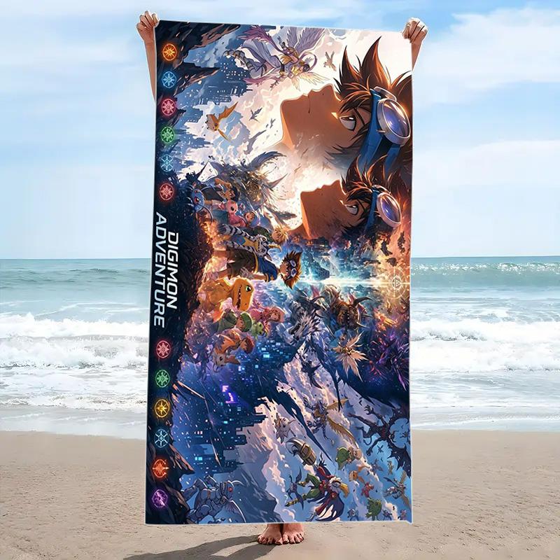 Digimon Print Beach Towel, Large Soft Quick Dry Towel for Beach Camping Swimming