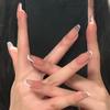 24Pcs Almond Long French Fake Nails Pointed Glossy White Edge Artificial Acrylic Press On Nails Removable Nail Art Tips