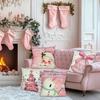 Christmas Themed Pink & White Pillowcases: Santa, Trees, Bell, Snowman Sofa bed cushion cover, New Year home decoration