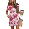Women's V,Neck Short,Sleeve Drawstring Pocket Valentine's Day Print Casual Dress