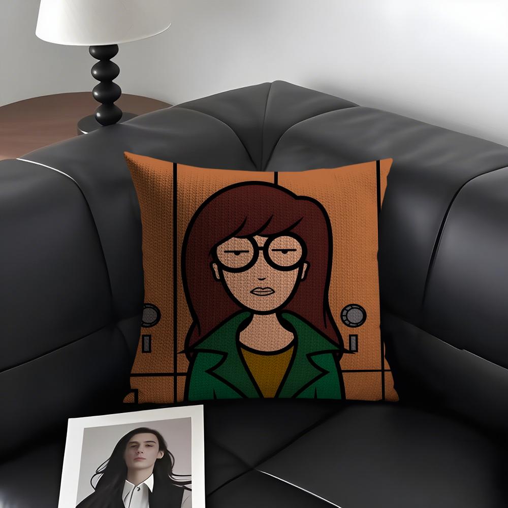 DDaria Cartoon Cushion Cover Natural Linen Organic Fabric DoubleSided Printing Sofa Home Decor Gift Pillow Case