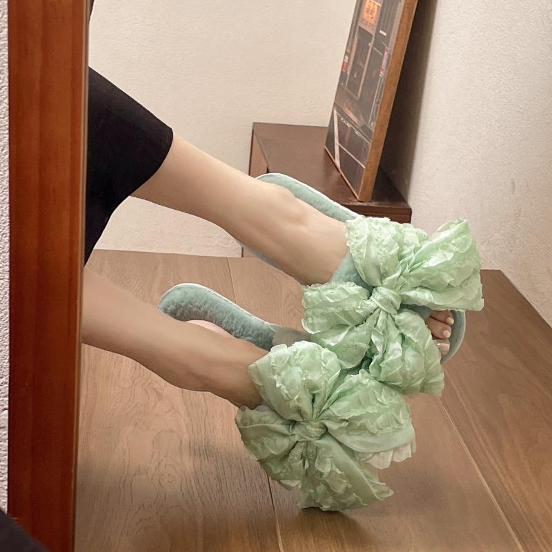 2025 New Summer House Cotton Slippers for Women Bow Indoor Slippers Slip On Bedroom Shoes with Big Bow Soft Anti-Skid Shoes