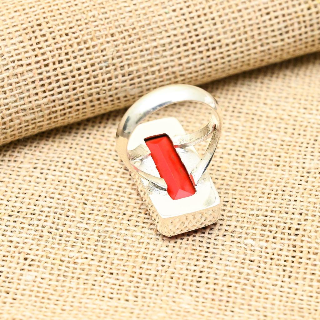 Dazzling Faceted Red Coral Gemstone Handmade 925 Solid Sterling Silver Jewelry Lovely Ring Foe Her