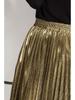 European & American High-Waist Pleated Maxi Skirt - Large Size, Gold Beach Style for Women
