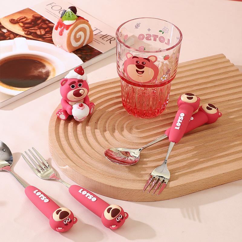 High-value spoon 304 stainless steel spoon Children's fork set Love strawberry bear household baby eating spoon