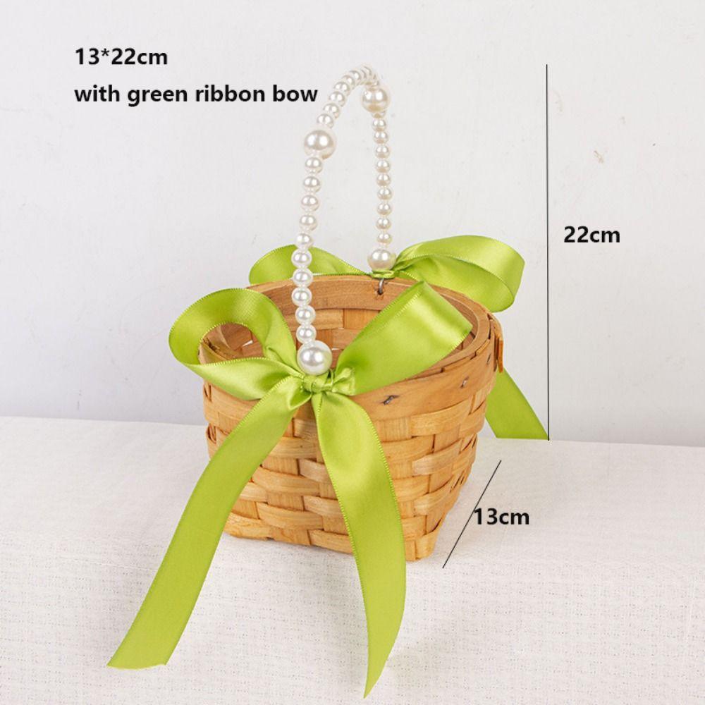 with Pearl Hand-held Weaving Flower Basket Vegetable Fruit Flowers Holder  Living Room Decoration