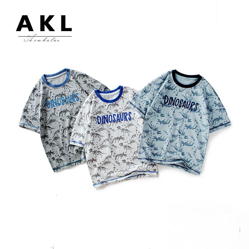 Kids' Korean Style Dinosaur Print Summer T-Shirt - Boys' Short Sleeve Trendy Top