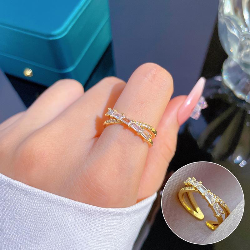 [Real Gold Electroplating] Temperament Advanced Sense Zircon Super Flash Ring Women'S Opening Can Be Adjusted And Simple