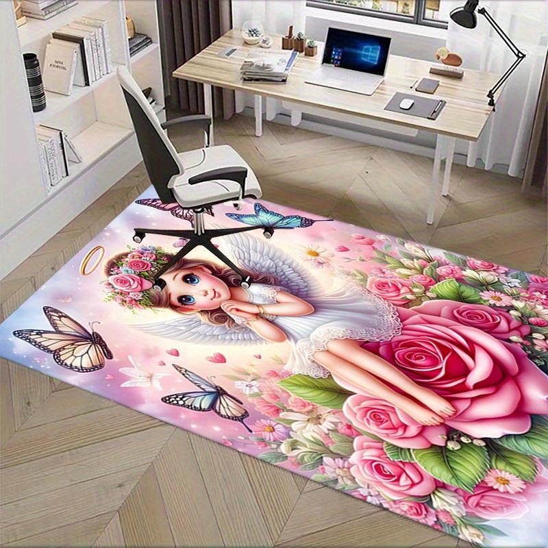 Office Carpet Angelic Guardian Angel with Flowers and Butterflies Sofa Rug, Chair Mat Protec