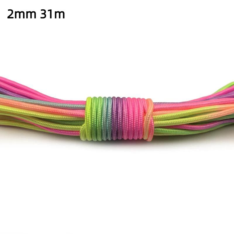 7 Strands Rainbow Paracord 2/3/4mm Parachute Rope Perfect for DIY Bracelet Making Backpacking Outdoor Survival Activities