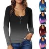 Women's Fashion Long Sleeve Gradient Button Low Chest Sexy Pullover T-Shirt Top
