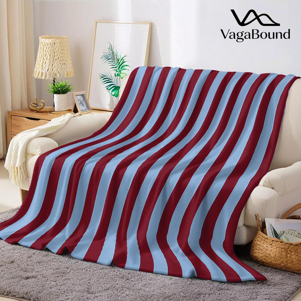 Coperta in Flanella a Righe Verticali Bordo e Azzurro Chiaro Calda Morbida Halloween Natale Divano Caldo Accogliente Decorativa Per Tutte le Stagioni
