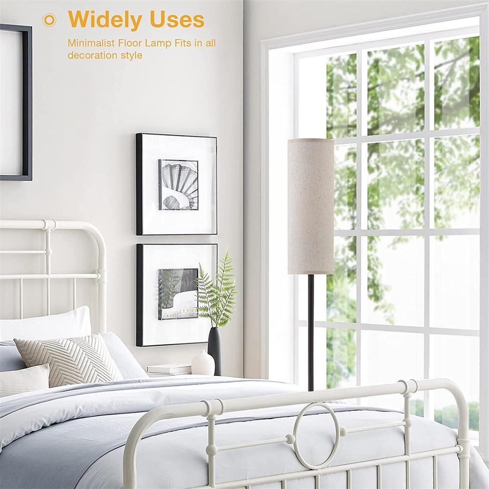 LED Floor Lamp With 3 Color 9w E27 Light Bulb 220V Linen Lampshade Foot Switch Floor Light For Bedroom Living Room Office Decor