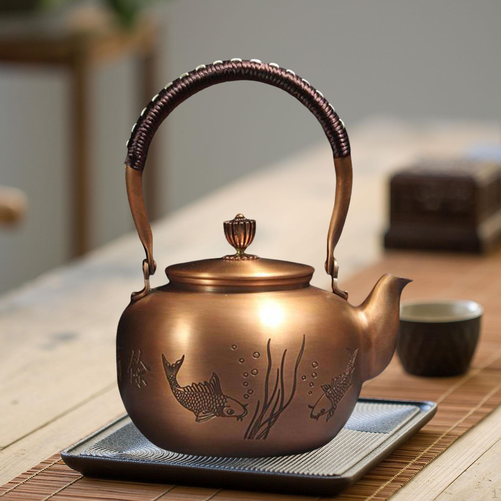 

Медный чайник для чая и кофе, емкость 1200 мл, идеально подходит для домашнего офиса Fish Pattern