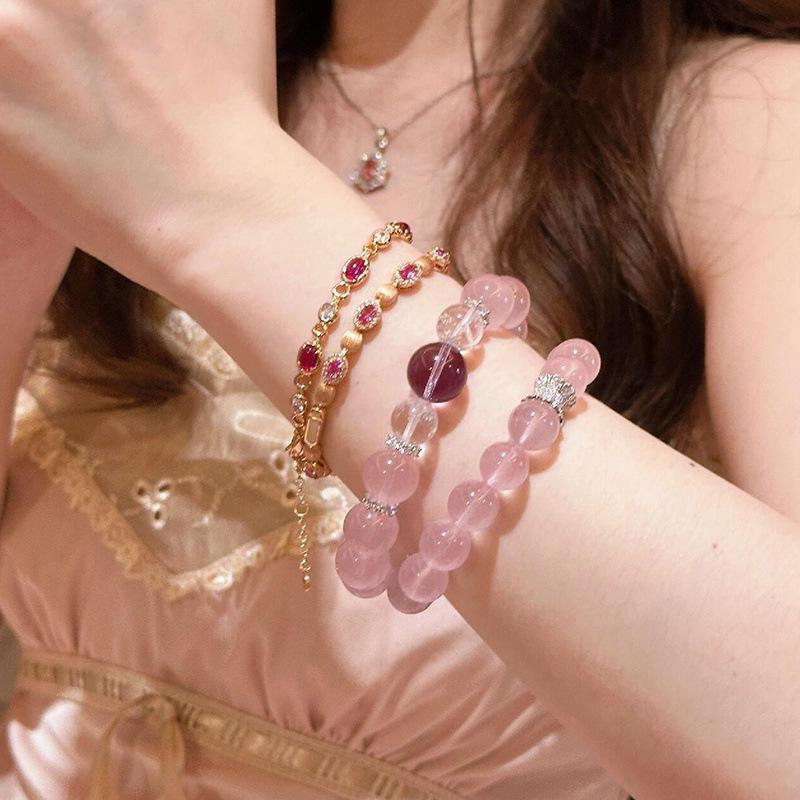 Madagascar Pink Crystal & Amethyst Bead Bracelet – Peach Blossom Luck Women's Style