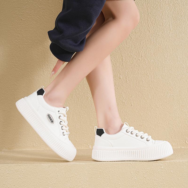 Spring New Leather White Shoes Versatile Thick Soles Show High Student Casual Shoes Sports Shoes Biscuit Shoes Women's