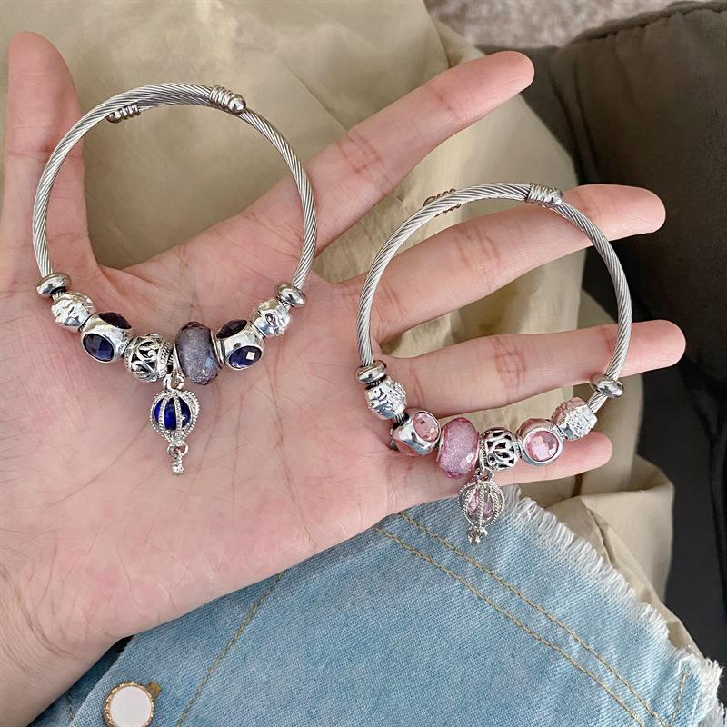 Pan Stainless Steel Galaxy Pink Balloon Bracelet - DIY Beaded Niche Design Friendship Jewelry