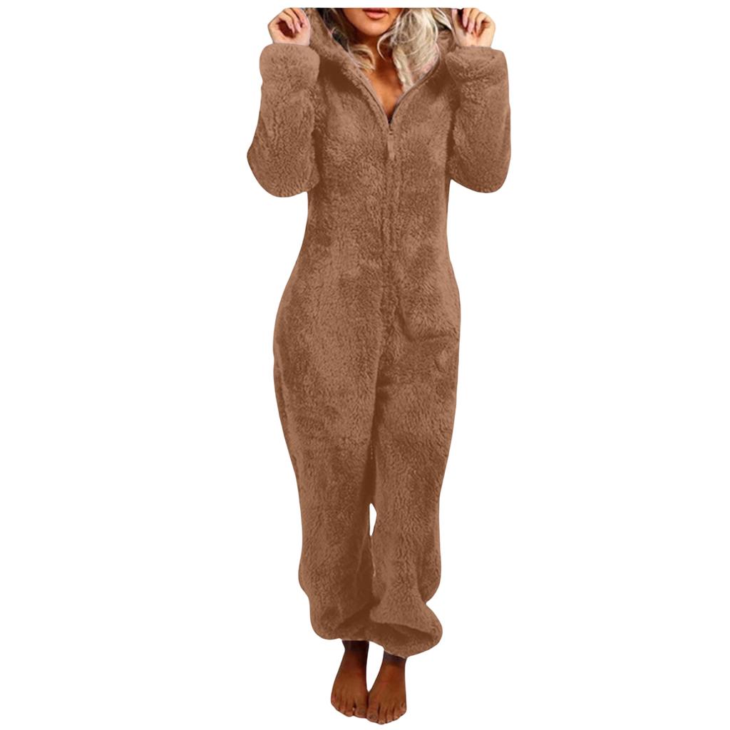 Women's Hooded Pajama with Zipper - Warm Plush Sleepwear
