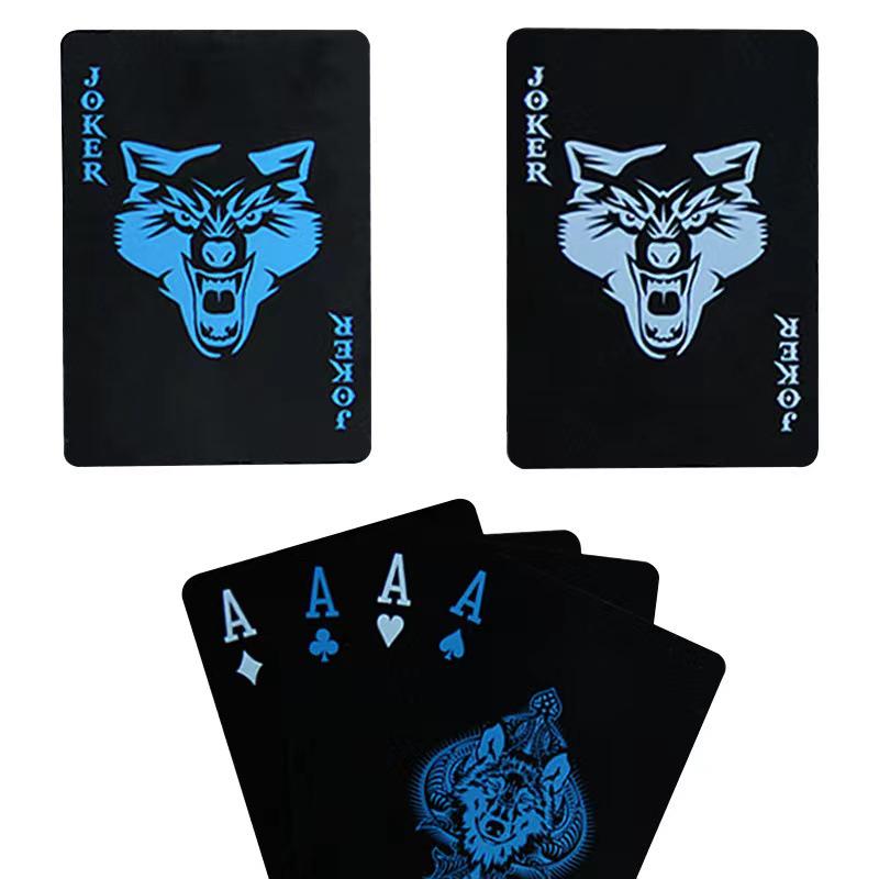 Waterproof Non-Slip PVC Playing Cards - Wolf Head Design in Black & Blue, Washable for Party and Dou Dizhu Games
