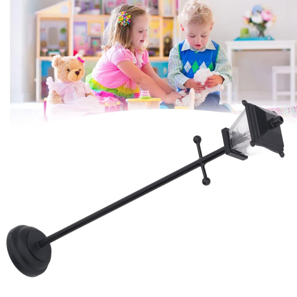 LED Miniaturní pouliční lampa pro domeček pro panenky v měřítku 1/12, Lampa, Venkovní sloupková lucerna na cestu, Dekorativní černá