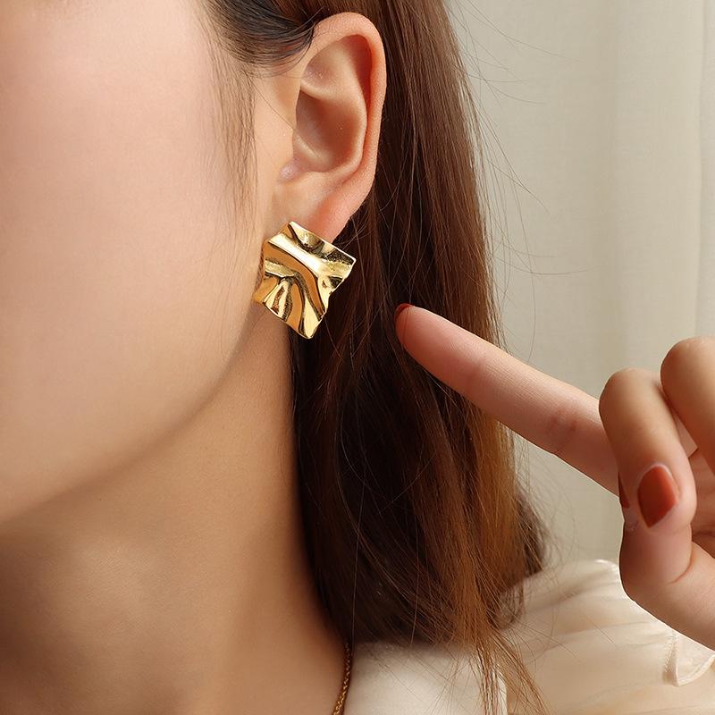 Dongdaemun Pleated Textured Earrings In 18K Gold-Plated Titanium Steel
