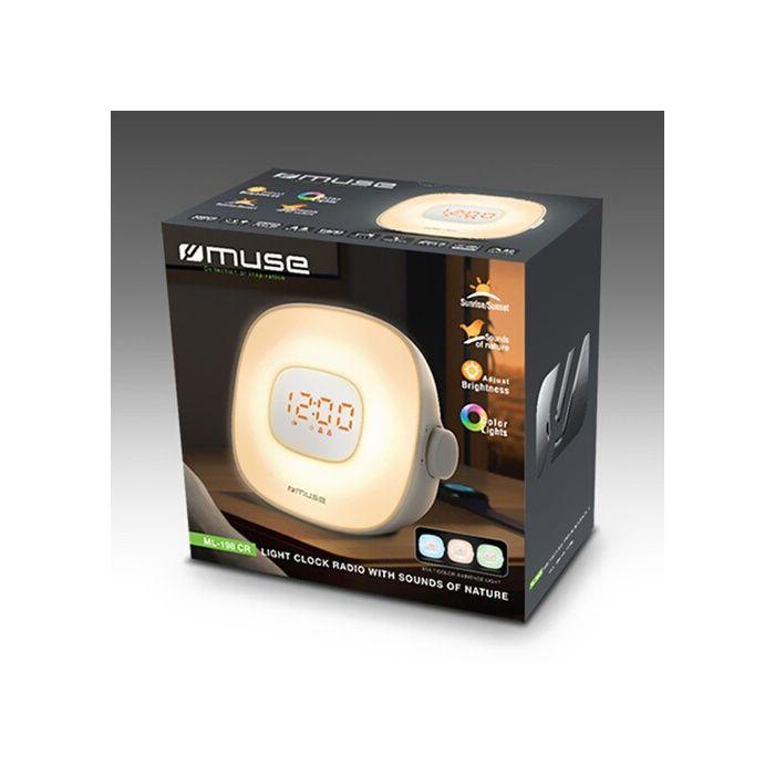 Alarm Clock Radio - Muse - Ml-198 Cr - White - Built-in Speaker - Fm Tuner 20 Stations