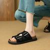 2025 spring and summer new sandals fashion one-word sandals buckle rough edge upper wear beach casual slippers women