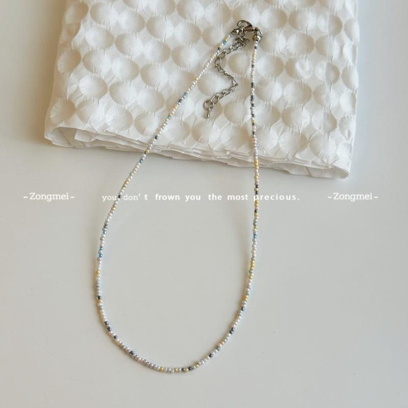 Mori sweet girl style DIY colored rice beads necklace female dopamine millet beads beaded neck chain necklace