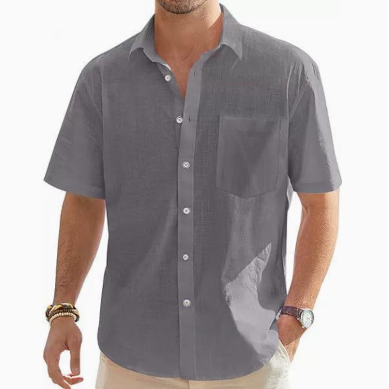 

Мужские рубашки с коротким рукавом Повседневные легкие рубашки на пуговицах Летние топы для отпуска и пляжа с карманом S серый