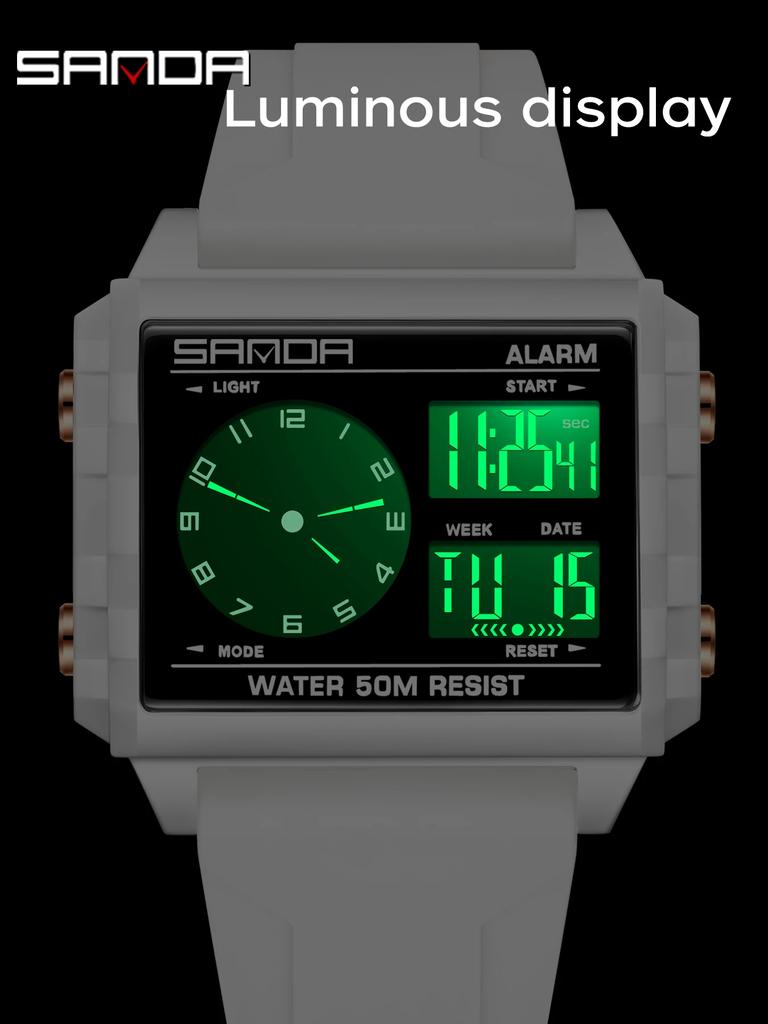 SANDA Fashion Trend Electronic Watches for Man Waterproof Sports Clock Outdoor Casual LED Luminous Digital Chronograph Watches