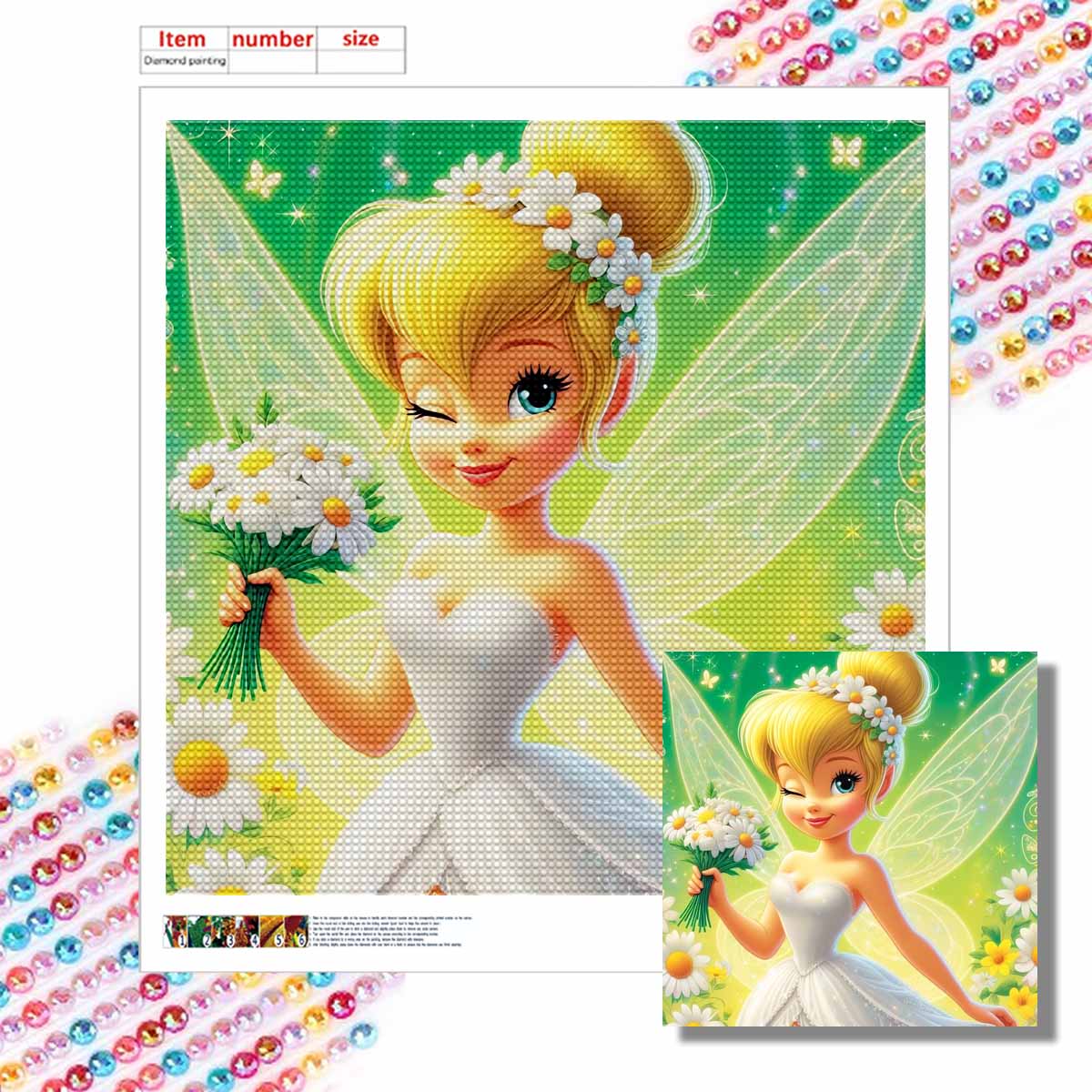 

5D DIY Diamond Painting Decorative Fairies and Flowers Full Round Drill Scenery Diamond Embroidery Cross Stitch Kits Home Decor Gift Round 20x20cm