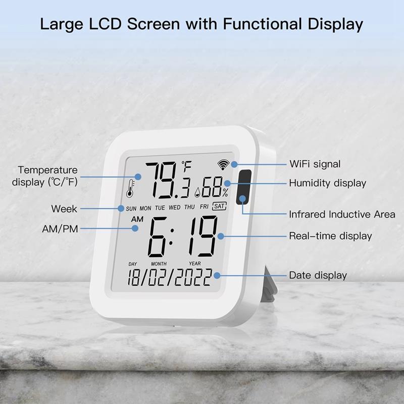 ABGR-Temperature & Humidity Sensor LCD Screen Infrared Sensing Backlight Smart Tuya APP Remote Alexa Voice