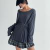 New Arrivals Open Run Women BoaT Neck Loose FiT One BuTTon SliT Long Sleeve T Sh