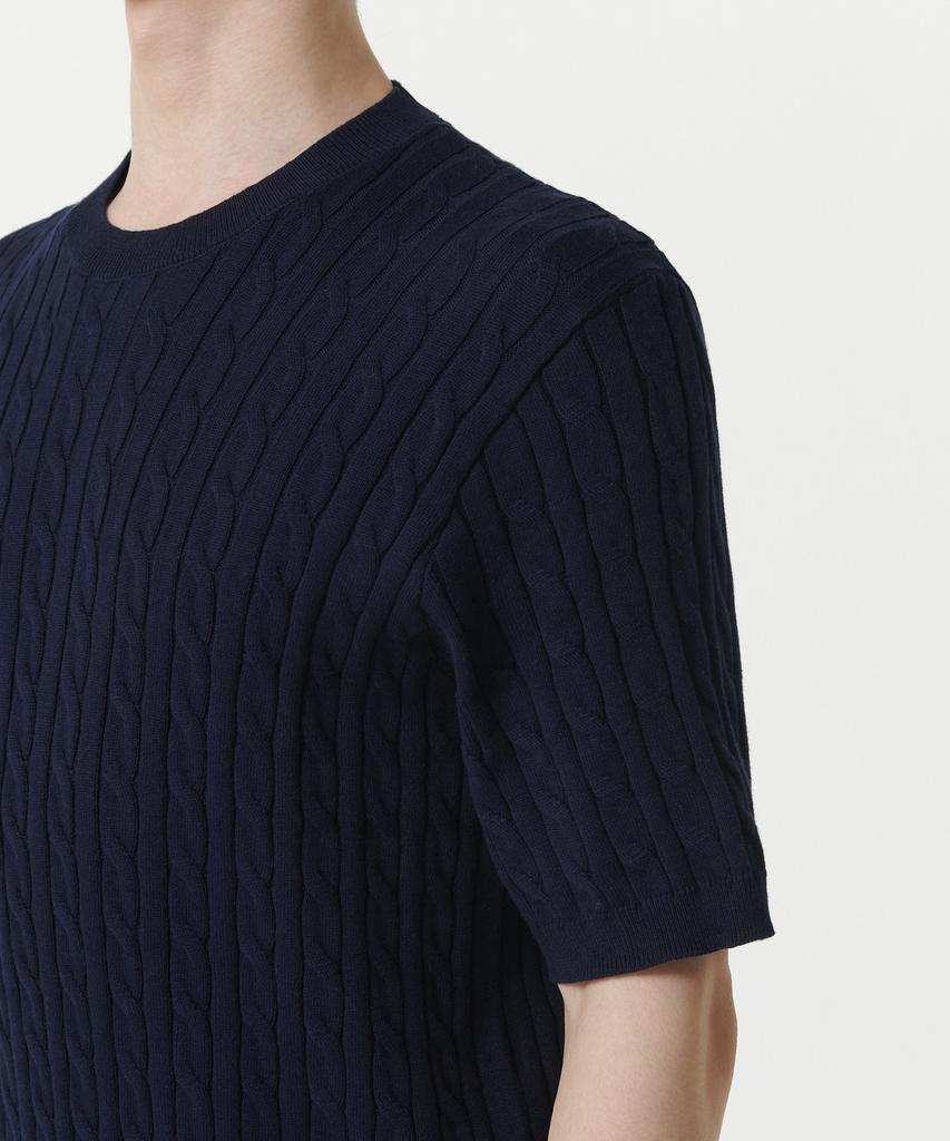 Musinsa Standard Cable Crew Neck Short Sleeve Knit [Navy]