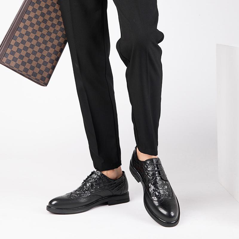 Fashion Genuine Leather Men Dress Shoes Brogue Italian Style Lace-up Mens Casual Shoes Fashion Crocodile Pattern Designer Men Shoes