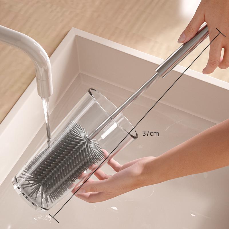 Silicone Rotating Cup & Bottle Cleaning Brush with Long Handle for Stain Removal